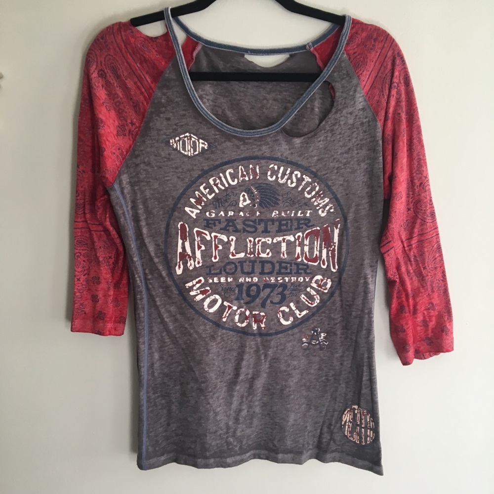 Affliction 3/4 sleeve length burnout T-shirt
